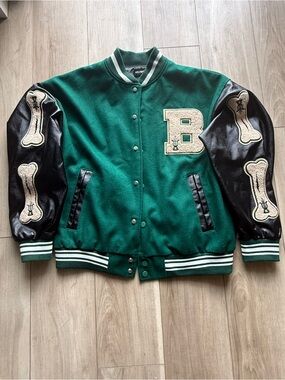 Aelfric Eden Green and Black Letterman Style Jacket with Cream Patches